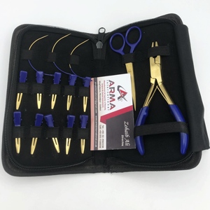 Kit professionnel d'outils pour extensions de cheveux en acier inoxydable durable, bleu avec aiguilles à crochet en or plasma, pinces à cheveux, pince à cheveux - Product Image 4