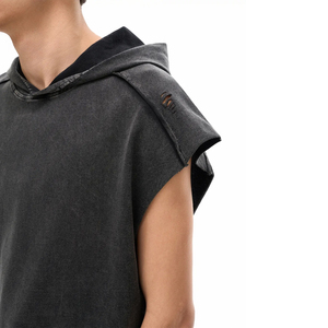 Hauts unisexes d'hiver à capuche et sans manches, coupe ample et oversize, épaules tombantes, couleur unie, style décontracté streetwear - Product Image 5