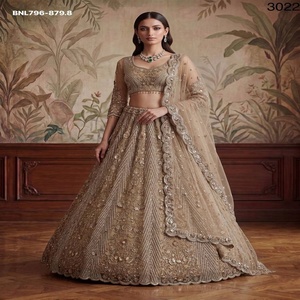 Traje de boda de red con adornos de Zari, Dori, lentejuelas y circonitas, estilo Can-Can, corte A, Lehenga-Choli-Dupatta, a precio mayorista - Product Image 1