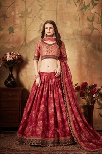 Red Floral Organza Lehenga Choli <b>Top</b> Dupatta <b>Sequin</b> Embroidery Traditional Indian Wedding Women One Set Short Knee Length - Product Image 6