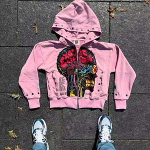 Sudadera con capucha y cremallera con gráfico de cerebro y tachuelas para hombre y mujer 2026, rosa, morado, azul, corte cropped, estilo streetwear brillante, chaqueta con tachuelas metálicas - Product Image 1