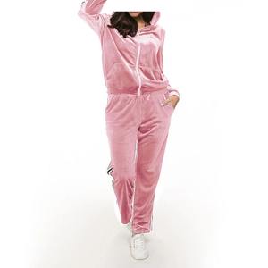 Conjunto de Chaqueta de Forro Polar y Pantalones de Chándal de Terciopelo Ajustados de Algodón, de Lujo, con Logotipo Personalizado, de Gamuza, de 2 Piezas, para Mujer - Product Image 5