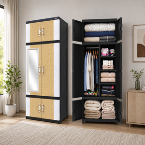 Armario de Plástico Naiba Fit Pro, Color Marrón, Puertas Planas con Espejo y Perchero para Ropa y Almacenamiento en el Dormitorio - Product Image 1