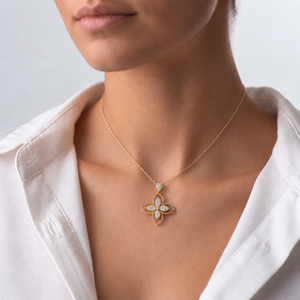 Collier pendentif en diamant cultivé en laboratoire E Color VVS2, pavé de diamants floraux, en or massif 18 carats, design élégant de fleurs, bijoux fins pour femmes - Product Image 1