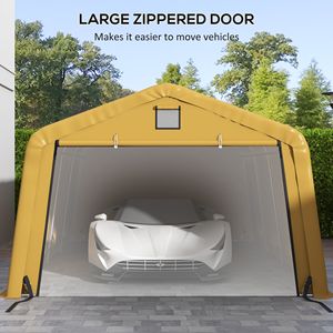 Abri de voiture portable beige 3,66 m x 6,10 m, garage robuste avec fenêtres de ventilation et grande porte enroulable pour 2 voitures - Product Image 6