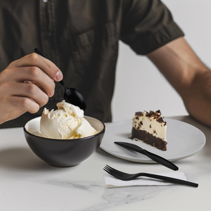 Paquete de Cubiertos Desechables Biodegradables Ecológicos de Plástico Negro, Envueltos Individualmente (Cuchillo/Tenedor/Cuchara/Servilleta) - Product Image 5