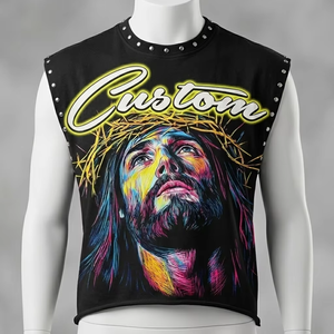 Débardeur personnalisé à motif graphique et strass, 100 % coton jersey, sans manches, imprimé, unisexe, streetwear, mode, OEM, séchage rapide - Product Image 4