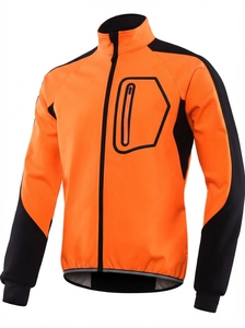 Men's Windproof Bomber <b>Jacket</b> Solid Color Stand Collar Zipper Closure Sporty Style Regular Fit Polyester Material Autumn Wear - Product Image 4
