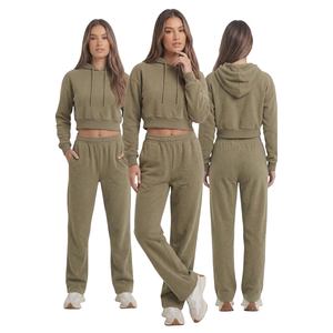 Women Tracksuit Joggers Crop Hoodie /Women's Baggy Copped Tracksuits Oversize Pullover Cropped Hoodie & Sweatpants Sets - Product Image 1