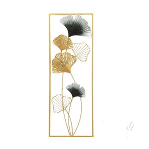 Sculpture murale en feuilles de fer dorées et blanches de luxe |   Ornement mural floral pour salon, hôtel et décoration intérieure - Product Image 3