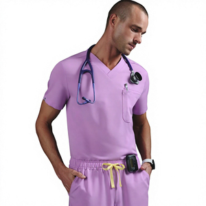 Wholesale <b>Scrub</b> Set Spandex/Polyester Knitted Hospital Uniform Pants V-Neck Top Pocket Needle Detection Customized Color Logo - Product Image 2