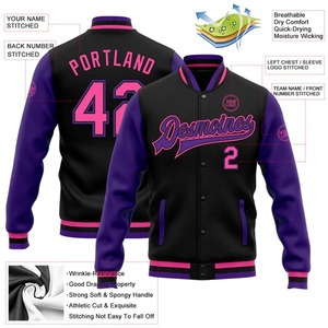 Custom Black Pink <b>Purple</b> Two Tone <b>Varsity</b> <b>Jacket</b> Full-Snap Bomber Letterman <b>Jacket</b> Premium Unisex Streetwear Fashion Wear - Product Image 2