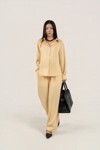 Women's 2-Piece Silk Blend <b>Set</b> - Regular Fit, Asymmetric Design, Long Sleeve, Breathable Woven Dressy Casual All Seasons - Product Image 2