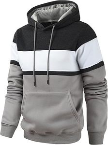 Sweat-shirt à capuche pour homme, manches longues, style décontracté, automne, avec cordon de serrage, design patchwork beige, orange, noir - Product Image 5