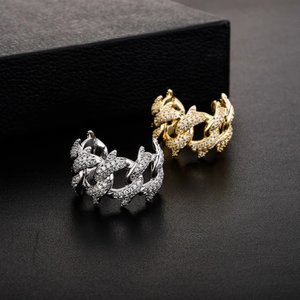 Gold Plated Cuban Thorn <b>Open</b> <b>Ring</b> Iced Out Zircon Link Band Hip Hop Jewelry for Men Women - Product Image 3
