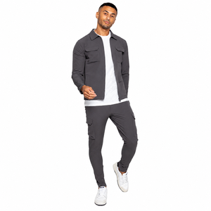 Conjunto Deportivo Gris para Hombre, Chaqueta con Cierre Completo, Pantalones Jogger, Transpirable, Estilo Casual, para Otoño, Corte Regular, Cuello Camisero - Product Image 3