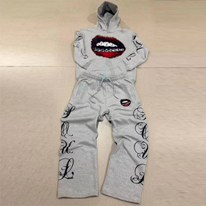 ชุดเซ็ตแทรคสูทสองชิ้นแบบสั่งทำพิเศษ ผ้าฟลีซคอตตอนหนา 80/20 กางเกงจ็อกเกอร์ทรงหลวมขากว้าง ชุดแทรคสูทโอเวอร์ไซส์พิมพ์ลาย - Product Image 1