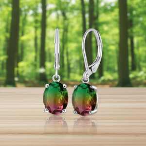 Boucles d'oreilles en tourmaline pastèlle en argent sterling avec fermoir à levier, pierre de naissance d'octobre, bijoux pour femme, cadeau - Product Image 3
