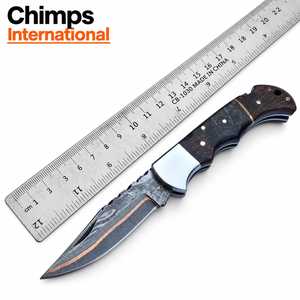 Cuchillo de Bolsillo de Acero Damasco Cobre Edición Limitada Hecho a Mano con Mango de Madera y Cuerno de Carnero, Cuchillo Plegable OEM para Caza e Industria - Product Image 4