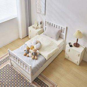 Single White Twin Wooden Bunk Bed with Pine Particle Board Drag Bed for Kids - Product Image 4