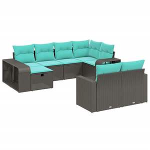 Ensemble de canapés de jardin d'extérieur noir avec coussins bleus, résistant aux UV, en rotin PE, design contemporain, meubles de patio imperméables - Product Image 2