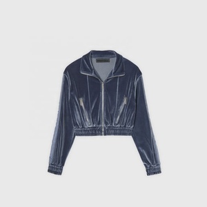 Chándal de terciopelo acanalado con cremallera para mujer, conjunto de dos piezas azul marino personalizado, chándales holgados informales personalizados - Product Image 5