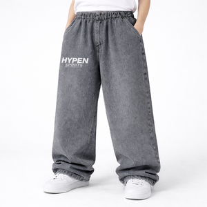 HYPEN SPORTS - Jeans de mezclilla holgados de pierna recta para hombre, corte medio, transpirables, para verano, otoño y primavera - Product Image 3