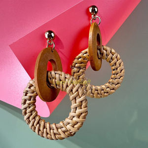 High Quality Boho Ethnic Style Geometric Round <b>Hoop</b> Rattan <b>Earrings</b> for Women <b>Fashion</b> Jewelry From Vietnam - Product Image 5