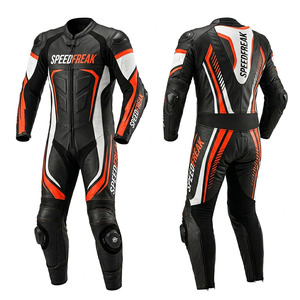 Traje de Motociclismo de Cuero de Manga Larga para Hombre SpeedFreak, de una Pieza, Negro, Naranja y Blanco, Resistente al Viento, para Todas las Estaciones - Product Image 1