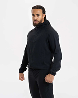 Ensemble survêtement streetwear noir personnalisé avec logo, veste à capuche et pantalon de jogging, design 2-en-1 pour homme