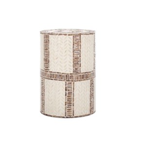 Brown Striped Frame Ivory Leaf Cylinder <b>Stools</b> Mother of Pearl Handcrafted Mosaic Small Side <b>Table</b> Living Room Bedroom Decor - Product Image 1