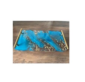 Green Color <b>Epoxy</b> Resin Serving Tray With Metal Handle Food Fruits Storage <b>Table</b> Top Serving Tray Home Wedding <b>Table</b> Decorate - Product Image 4