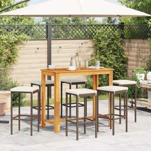 Ensemble de bar de jardin en bois d'acacia massif marron, 7 pièces - Product Image 3
