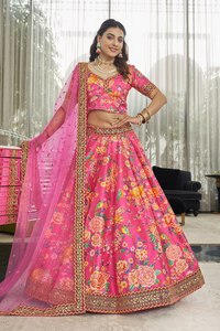 Pink Floral <b>Sequins</b> Zari Embroidered Women's One Set Lehenga Choli Chiffon Net Dupatta Long Traditional Dress for Wedding Party - Product Image 4
