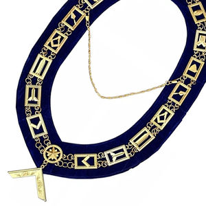 Collar Masónico de Alta Calidad para Maestro Masón de la Logia Azul, con Cadena Dorada y Reverso Azul - Product Image 1