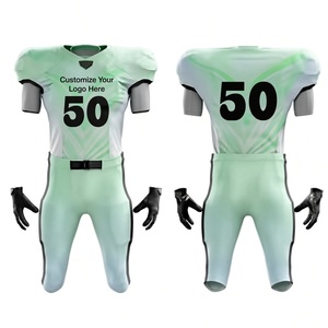 Conjunto de Uniforme de Fútbol Americano Personalizable en Verde Menta, Camiseta de Manga Corta con Cuello en V para Hombre, con el Número 50 y Espacio para el Logotipo - Product Image 1
