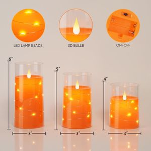 Candele LED Senza Fiamma Homemory per Halloween, Arancioni con Luci a Corda, Funzionamento a Batteria e Telecomando con Timer per Decorazioni Festive - Product Image 4