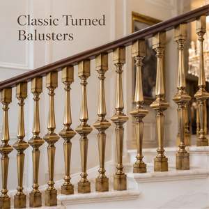Barandilla Clásica de Bronce Pulido con Balaustres Cónicos para Escaleras y Balcones, Pasamanos y Barandales Metálicos - Product Image 1