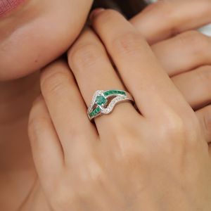 New Classy Vintage Inspired 925 Sterling <b>Silver</b> Authentic <b>Emerald</b> & Diamond Fine Jewelry <b>Ring</b> For Women - Product Image 2