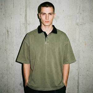 Vente en gros de chemises pour hommes sur mesure, coupe ample, effet délavé vintage, vert olive, streetwear, tricoté lourd, 100% coton, coupe ample - Product Image 1