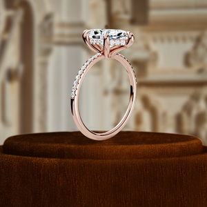 แหวนหมั้นเพชรทรงมาร์คีส์ 1.5 กะรัต เพชรเลี้ยงในห้องปฏิบัติการ ทองคำแท้ 14K วงแหวนแบบฮาโลครึ่งวงประดับเพชร IGI Certified ดีไซน์เรียบหรู สำหรับวันครบรอบ - Product Image 1