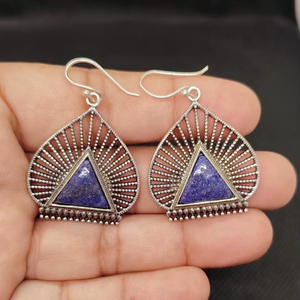 Handcrafted Gold Plated <b>Lapis</b> <b>Lazuli</b> Trendy Drop Earrings Luxury Women's Jewelry - Product Image 1