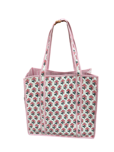 Sac fourre-tout matelassé imprimé à la main, sac fourre-tout en coton à motifs floraux, sac fourre-tout indien fait main - Product Image 1