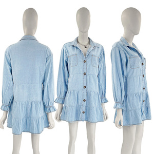 Women Pearl Style Denim Shirt Elegant Casual Fashion Long Sleeve <b>Button</b> Front <b>Jean</b> Blouse Stylish Clothing Top For Women - Product Image 2