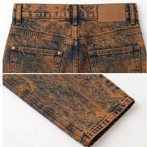 Vaqueros de mezclilla personalizados con parche de cuero y logo, de pierna ancha, estilo raw denim, para hombre, holgados, estilo skate, hip hop, de alta calidad, con lavado ácido. - Product Image 3