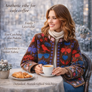 Chaqueta Bomber de Terciopelo Bordada a Mano Personalizada para Mujer, Chaqueta de Boutique con Cuello Alto y Diseño Floral Suzani - Product Image 4