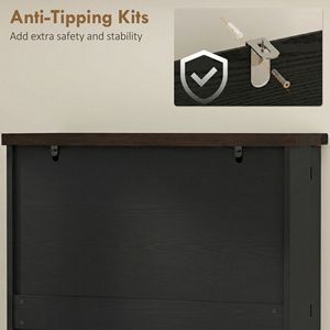 "Modern Farmhouse 72" Tall <b>Kitchen</b> Pantry Cabinet with 8 Door Racks & Adjustable Wood <b>Shelves</b>-Black" - Product Image 5