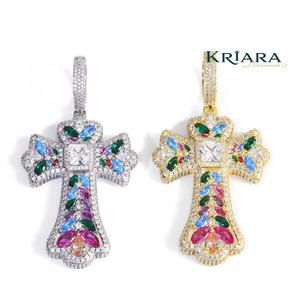 Colgante de Cruz con Moissanita y Piedras Preciosas de Colores en Oro de 18K, Joyería Religiosa Cristiana Unisex para Fiestas, Estilo Hip Hop - Product Image 3