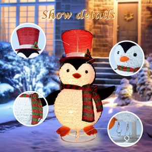 Décorations de Noël d'extérieur lumineuses LED en forme de pingouin de 28 pouces, décorations de jardin gonflables pré-éclairées avec chapeau haut de forme pour les fêtes - Product Image 1