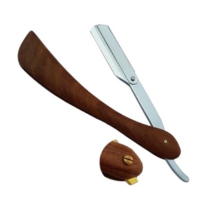 Rasoir droit pliant classique pour hommes, rasoir en acier inoxydable avec manche en bois pour un rasage humide confortable, utilisation en salon - Product Image 1